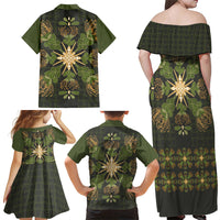 Hawaii Ohia Lehua Squares Family Matching Off Shoulder Maxi Dress and Hawaiian Shirt Hawaiian Quilt Inspired Floral Pattern