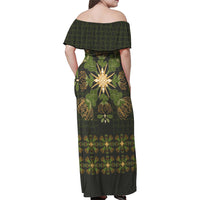 Hawaii Ohia Lehua Squares Family Matching Off Shoulder Maxi Dress and Hawaiian Shirt Hawaiian Quilt Inspired Floral Pattern