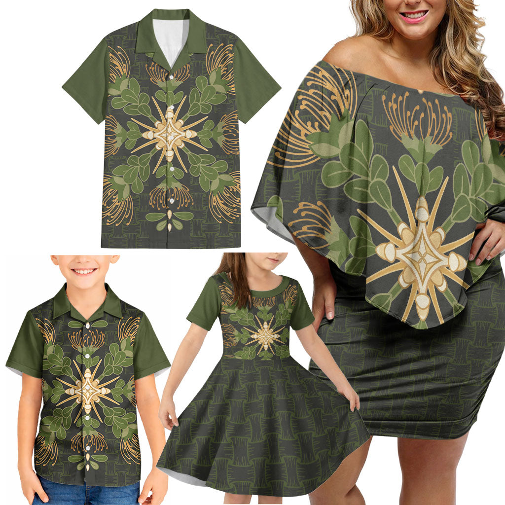 Hawaii Ohia Lehua Squares Family Matching Off Shoulder Short Dress and Hawaiian Shirt Hawaiian Quilt Inspired Floral Pattern LT9 - Polynesian Pride