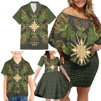 Hawaii Ohia Lehua Squares Family Matching Off Shoulder Short Dress and Hawaiian Shirt Hawaiian Quilt Inspired Floral Pattern