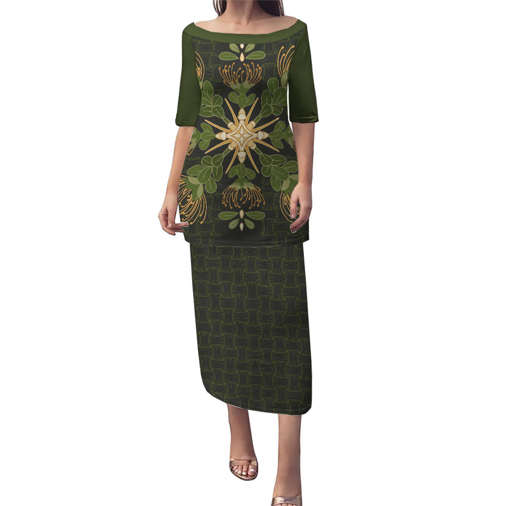 Hawaii Ohia Lehua Squares Family Matching Puletasi and Hawaiian Shirt Hawaiian Quilt Inspired Floral Pattern