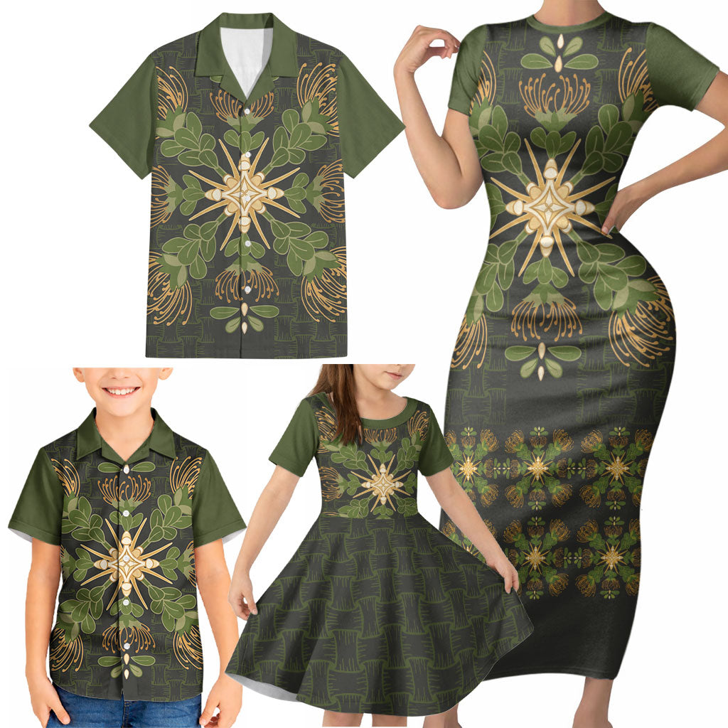 Hawaii Ohia Lehua Squares Family Matching Short Sleeve Bodycon Dress and Hawaiian Shirt Hawaiian Quilt Inspired Floral Pattern LT9 - Polynesian Pride