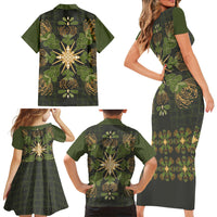 Hawaii Ohia Lehua Squares Family Matching Short Sleeve Bodycon Dress and Hawaiian Shirt Hawaiian Quilt Inspired Floral Pattern