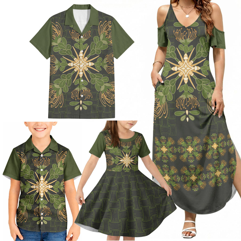 Hawaii Ohia Lehua Squares Family Matching Summer Maxi Dress and Hawaiian Shirt Hawaiian Quilt Inspired Floral Pattern LT9 - Polynesian Pride