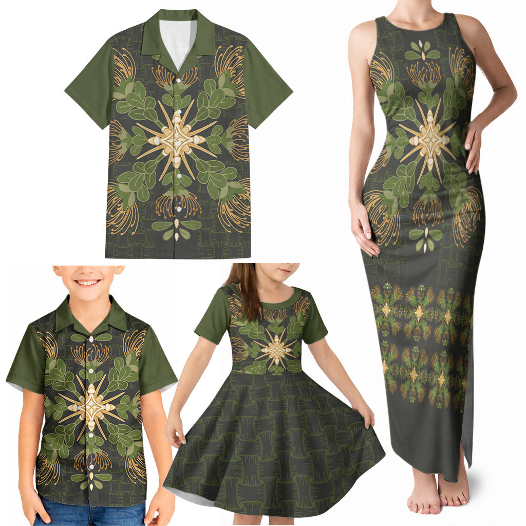 Hawaii Ohia Lehua Squares Family Matching Tank Maxi Dress and Hawaiian Shirt Hawaiian Quilt Inspired Floral Pattern LT9 - Polynesian Pride