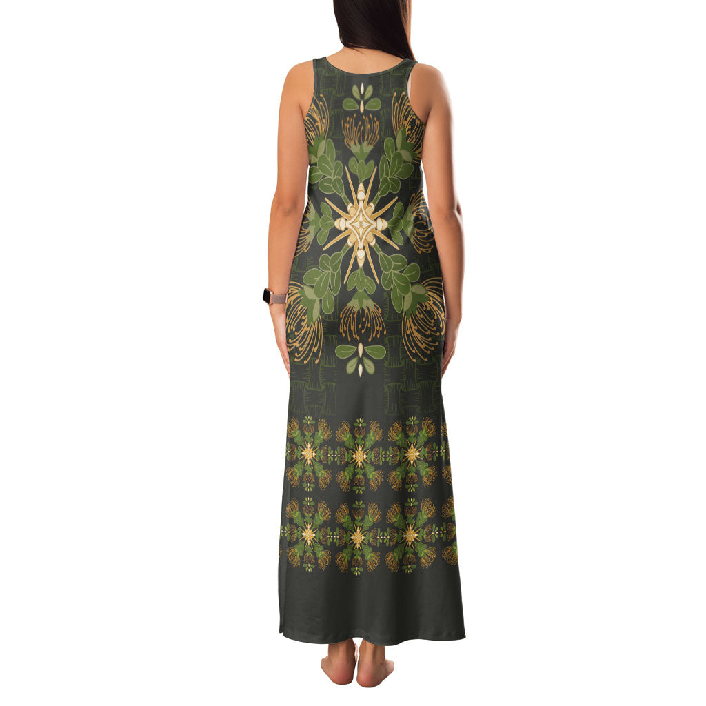 Hawaii Ohia Lehua Squares Family Matching Tank Maxi Dress and Hawaiian Shirt Hawaiian Quilt Inspired Floral Pattern