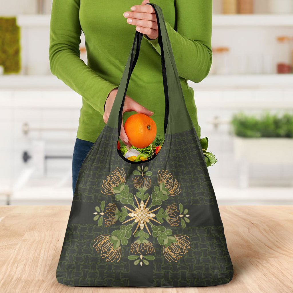 Hawaii Ohia Lehua Squares Grocery Bag Hawaiian Quilt Inspired Floral Pattern