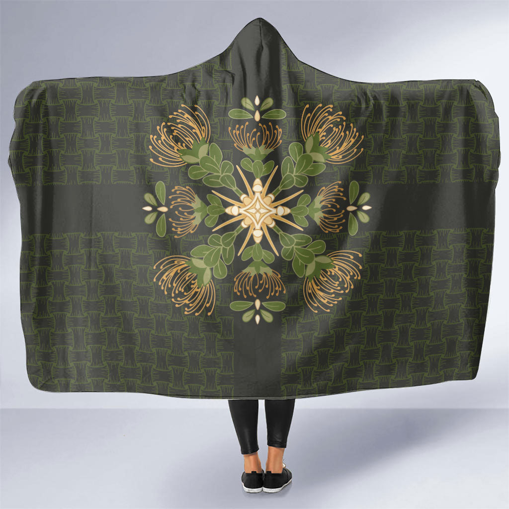 Hawaii Ohia Lehua Squares Hooded Blanket Hawaiian Quilt Inspired Floral Pattern