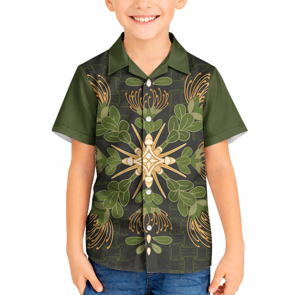 Hawaii Ohia Lehua Squares Kid Hawaiian Shirt Hawaiian Quilt Inspired Floral Pattern LT9 Kid Green - Polynesian Pride