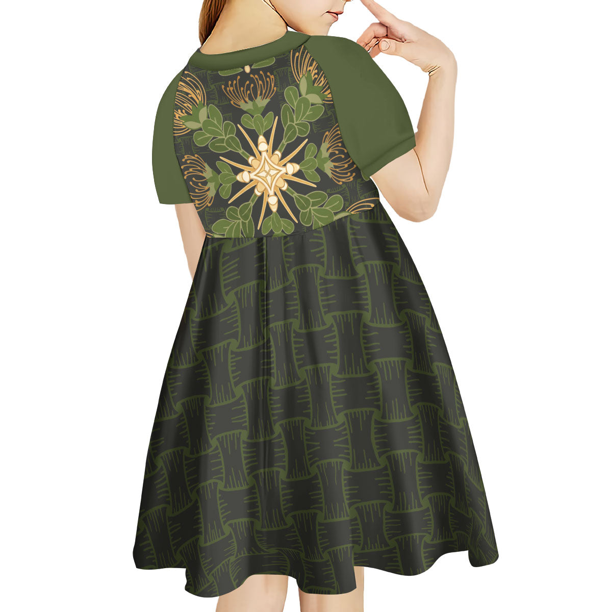 Hawaii Ohia Lehua Squares Kid Short Sleeve Dress Hawaiian Quilt Inspired Floral Pattern