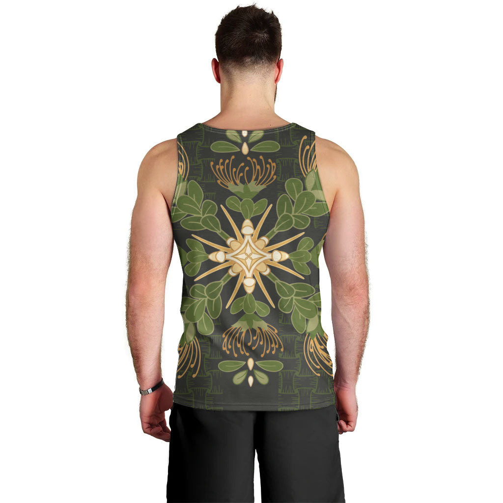 Hawaii Ohia Lehua Squares Men Tank Top Hawaiian Quilt Inspired Floral Pattern