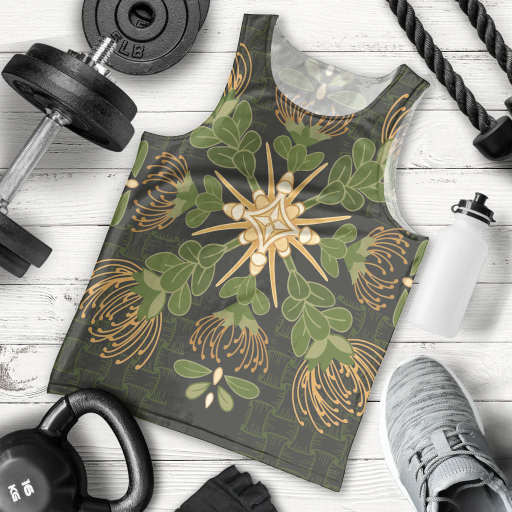 Hawaii Ohia Lehua Squares Men Tank Top Hawaiian Quilt Inspired Floral Pattern
