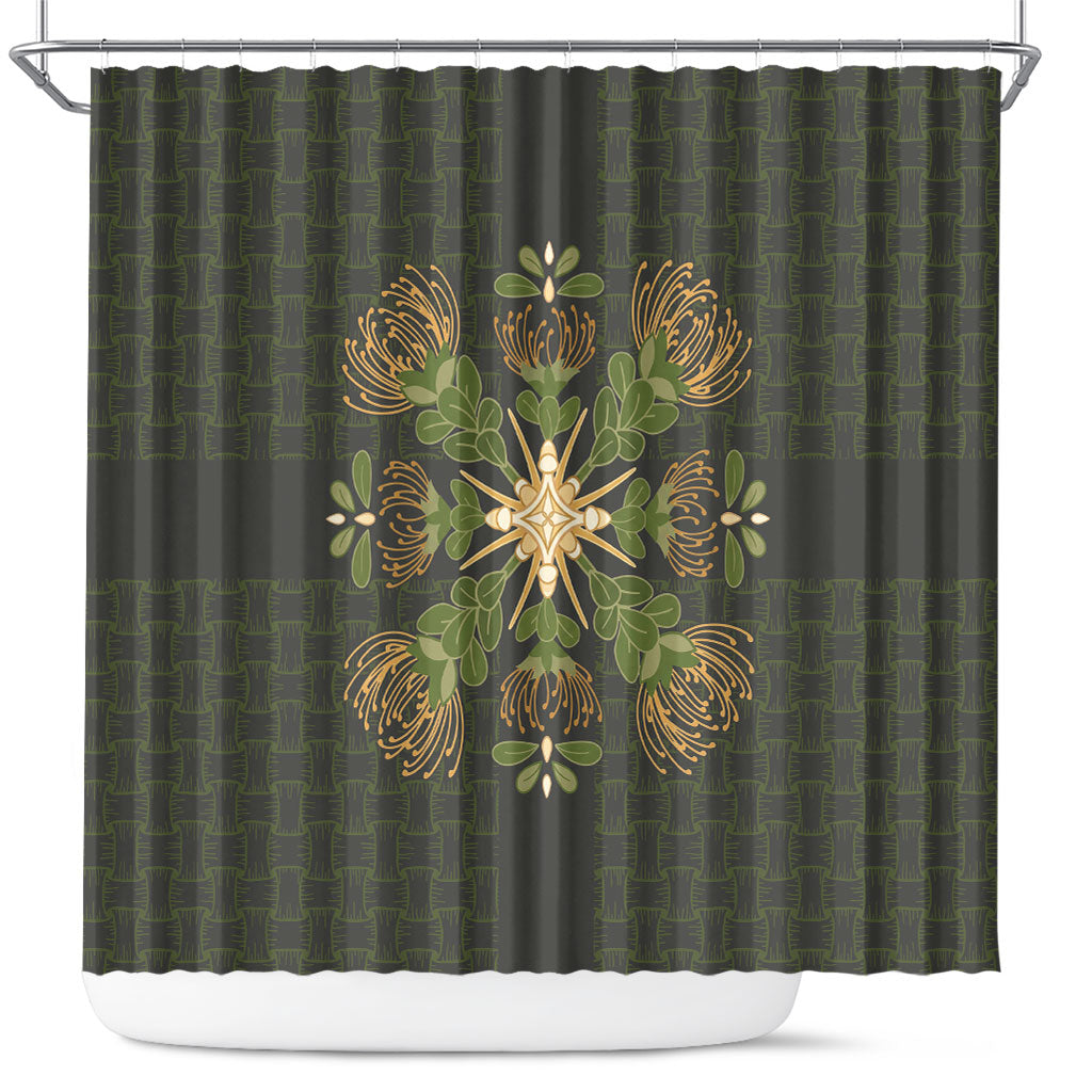 Hawaii Ohia Lehua Squares Shower Curtain Hawaiian Quilt Inspired Floral Pattern LT9 Green - Polynesian Pride