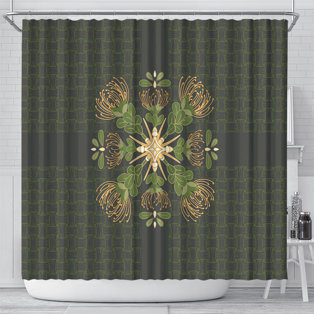 Hawaii Ohia Lehua Squares Shower Curtain Hawaiian Quilt Inspired Floral Pattern