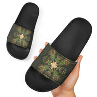 Hawaii Ohia Lehua Squares Slide Sandals Hawaiian Quilt Inspired Floral Pattern