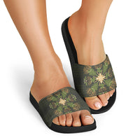 Hawaii Ohia Lehua Squares Slide Sandals Hawaiian Quilt Inspired Floral Pattern