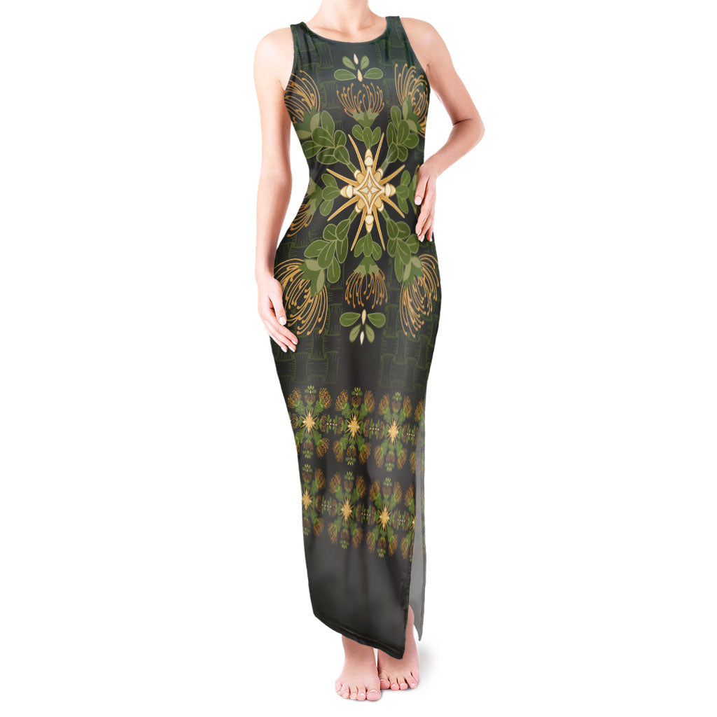 Hawaii Ohia Lehua Squares Tank Maxi Dress Hawaiian Quilt Inspired Floral Pattern LT9 Women Green - Polynesian Pride