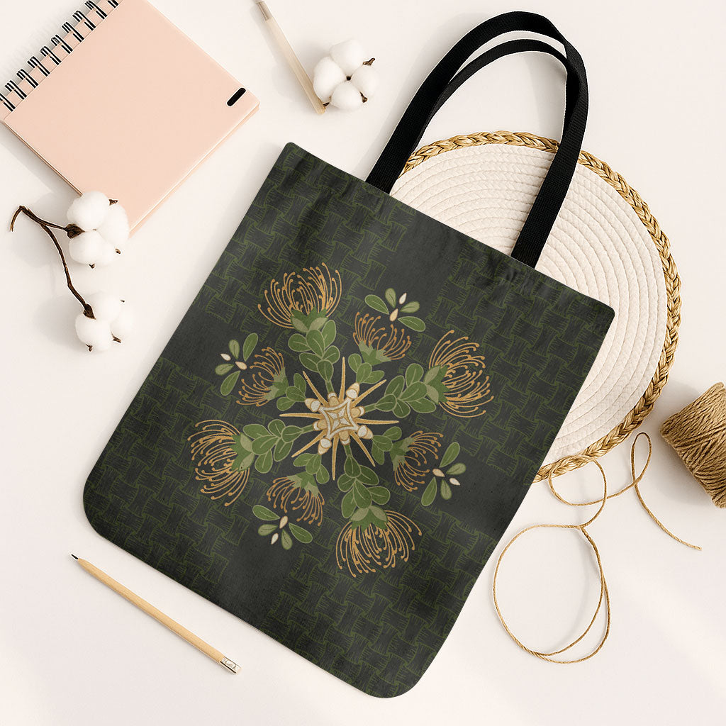 Hawaii Ohia Lehua Squares Tote Bag Hawaiian Quilt Inspired Floral Pattern