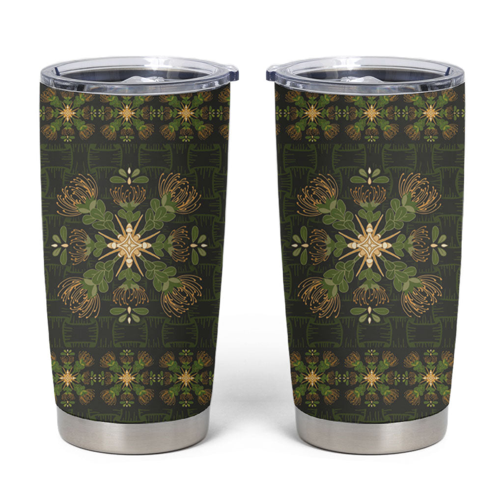 Hawaii Ohia Lehua Squares Tumbler Cup Hawaiian Quilt Inspired Floral Pattern