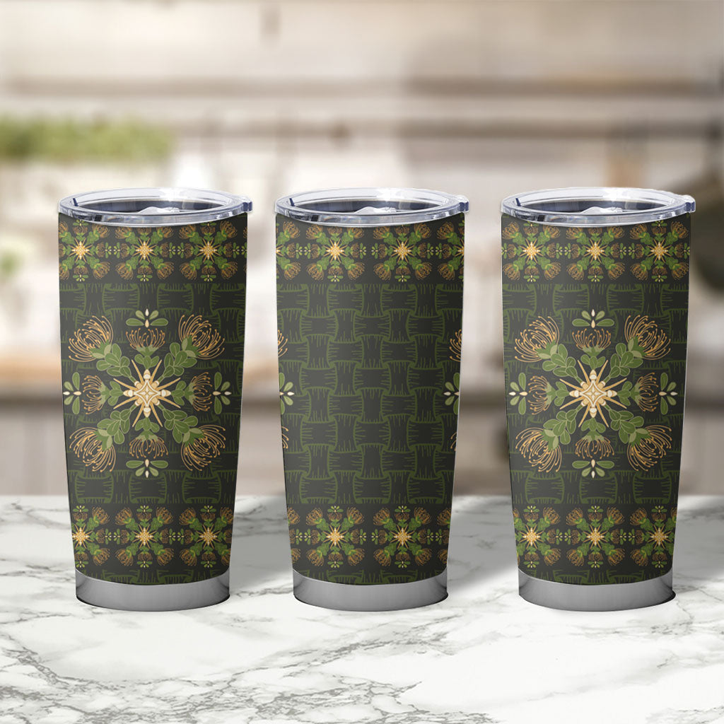 Hawaii Ohia Lehua Squares Tumbler Cup Hawaiian Quilt Inspired Floral Pattern