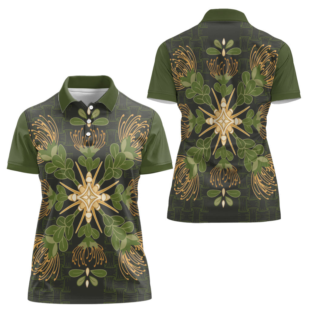 Hawaii Ohia Lehua Squares Women Polo Shirt Hawaiian Quilt Inspired Floral Pattern