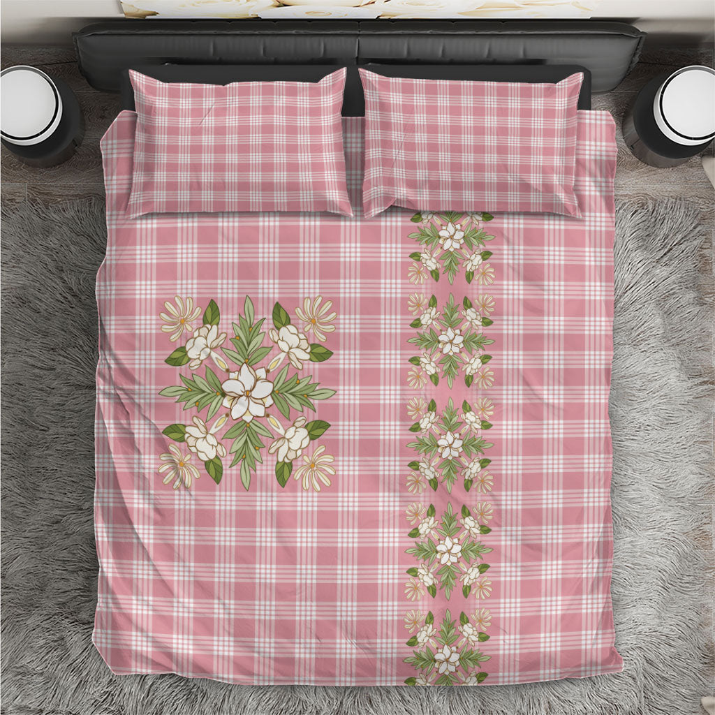 Akala Hamele Hawai'i Palaka Squares Maile Leaf Bedding Set Flowers Hawaiian Quilt Patterns LT9 Dusty Rose - Polynesian Pride