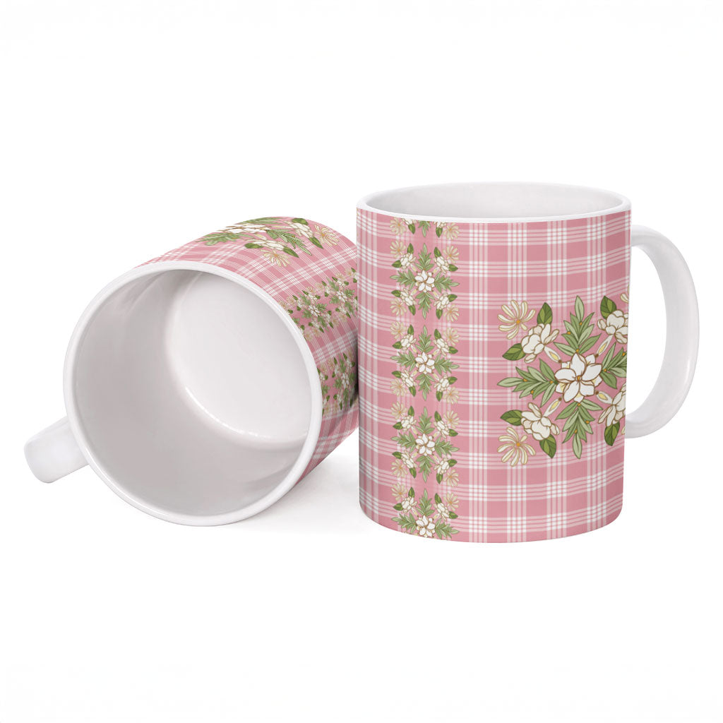 Akala Hamele Hawai'i Palaka Squares Maile Leaf Ceramic Mug Flowers Hawaiian Quilt Patterns