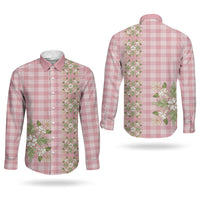 Akala Hamele Hawai'i Palaka Squares Maile Leaf Couples Matching Off The Shoulder Long Sleeve Dress and Long Sleeve Button Shirt Flowers Hawaiian Quilt Patterns LT9 - Polynesian Pride