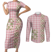 Akala Hamele Hawai'i Palaka Squares Maile Leaf Couples Matching Short Sleeve Bodycon Dress and Long Sleeve Button Shirt Flowers Hawaiian Quilt Patterns