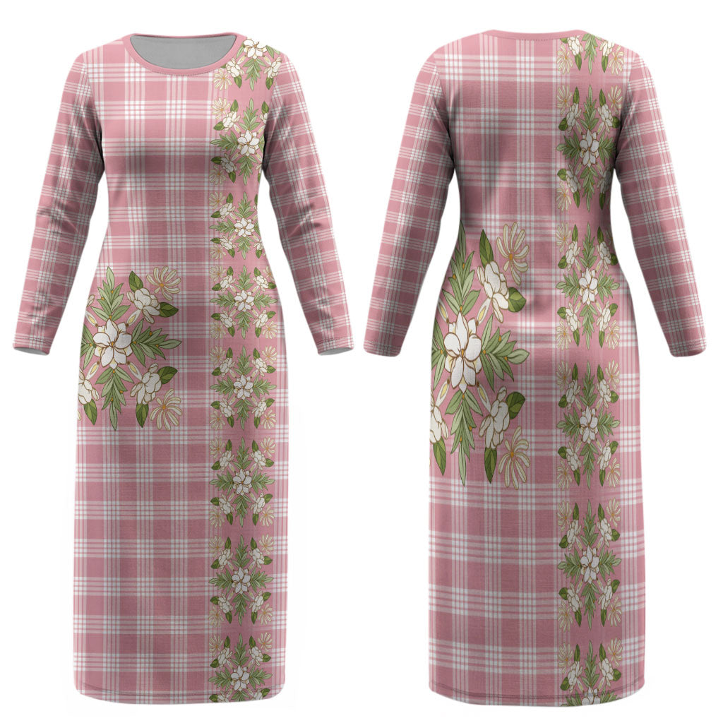 Akala Hamele Hawai'i Palaka Squares Maile Leaf Family Matching Long Sleeve Bodycon Dress and Hawaiian Shirt Flowers Hawaiian Quilt Patterns LT9 Mom's Dress Dusty Rose - Polynesian Pride