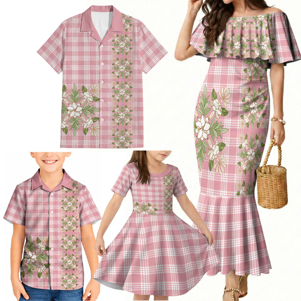 Akala Hamele Hawai'i Palaka Squares Maile Leaf Family Matching Mermaid Dress and Hawaiian Shirt Flowers Hawaiian Quilt Patterns LT9 - Polynesian Pride