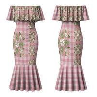 Akala Hamele Hawai'i Palaka Squares Maile Leaf Family Matching Mermaid Dress and Hawaiian Shirt Flowers Hawaiian Quilt Patterns LT9 Mom's Dress Dusty Rose - Polynesian Pride