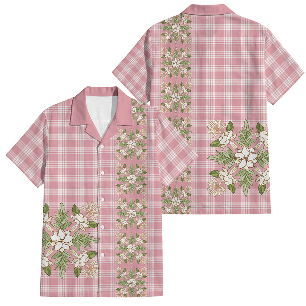 Akala Hamele Hawai'i Palaka Squares Maile Leaf Family Matching Off The Shoulder Long Sleeve Dress and Hawaiian Shirt Flowers Hawaiian Quilt Patterns LT9 Dad's Shirt - Short Sleeve Dusty Rose - Polynesian Pride
