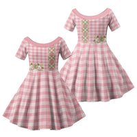 Akala Hamele Hawai'i Palaka Squares Maile Leaf Family Matching Off The Shoulder Long Sleeve Dress and Hawaiian Shirt Flowers Hawaiian Quilt Patterns LT9 Daughter's Dress Dusty Rose - Polynesian Pride