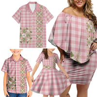 Akala Hamele Hawai'i Palaka Squares Maile Leaf Family Matching Off Shoulder Short Dress and Hawaiian Shirt Flowers Hawaiian Quilt Patterns LT9 - Polynesian Pride