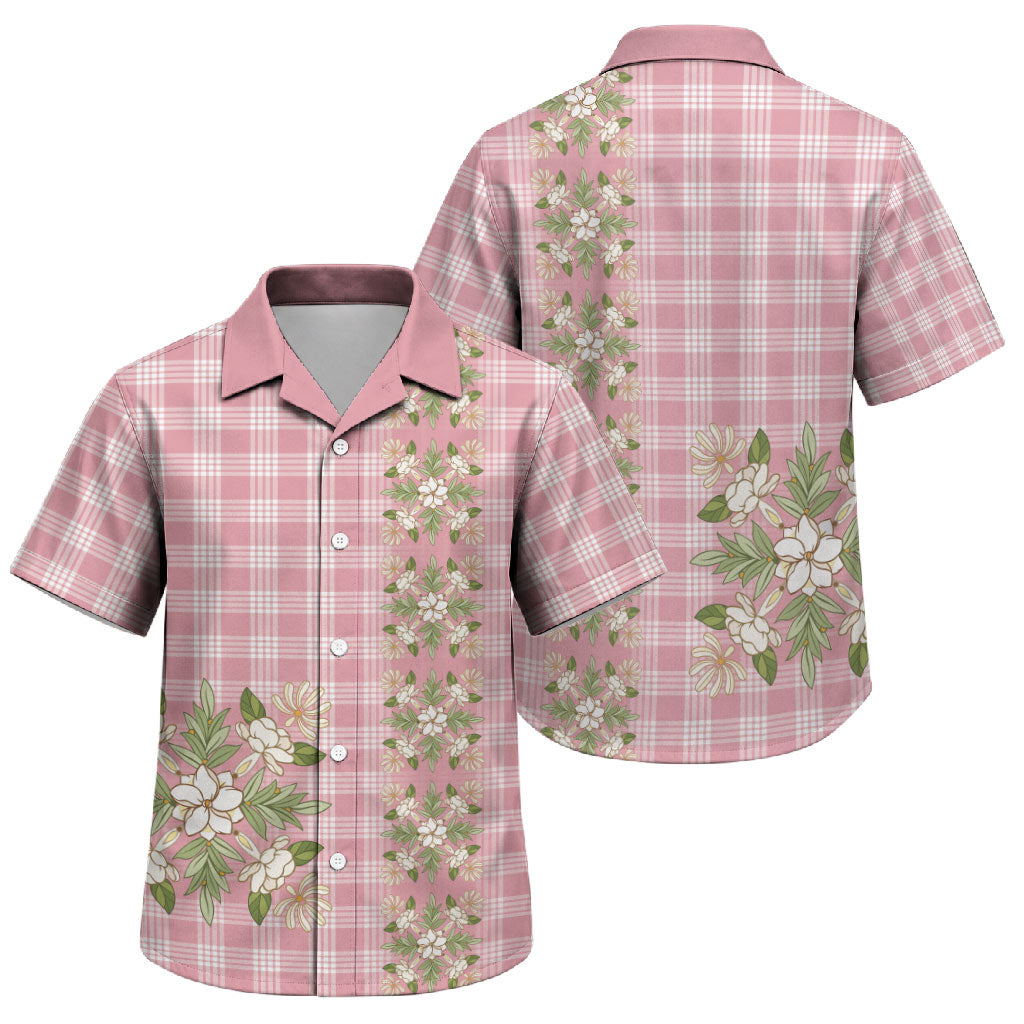 Akala Hamele Hawai'i Palaka Squares Maile Leaf Family Matching Off Shoulder Short Dress and Hawaiian Shirt Flowers Hawaiian Quilt Patterns LT9 Son's Shirt Dusty Rose - Polynesian Pride