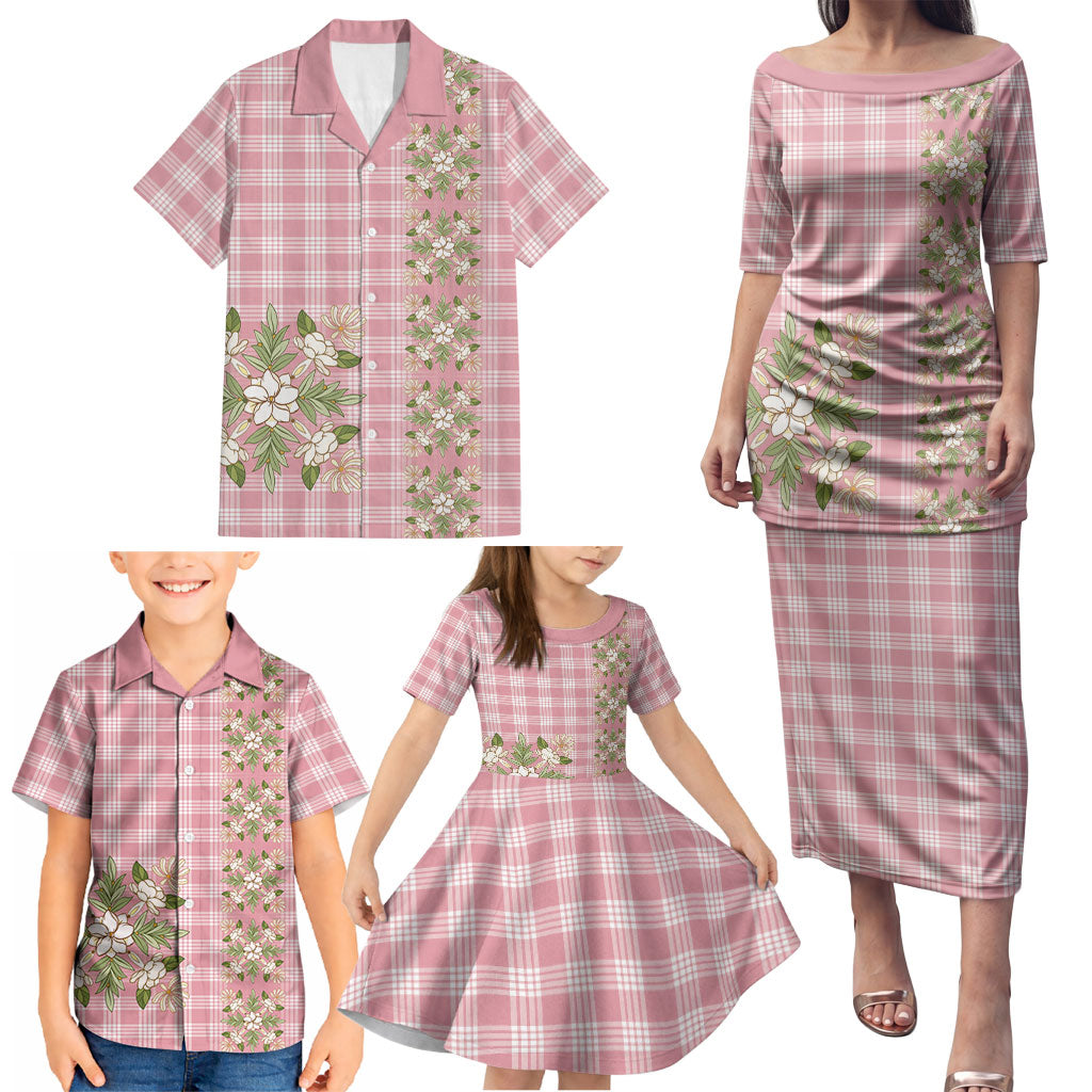 Akala Hamele Hawai'i Palaka Squares Maile Leaf Family Matching Puletasi and Hawaiian Shirt Flowers Hawaiian Quilt Patterns LT9 - Polynesian Pride