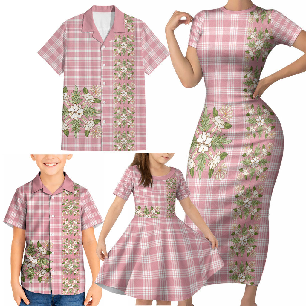 Akala Hamele Hawai'i Palaka Squares Maile Leaf Family Matching Short Sleeve Bodycon Dress and Hawaiian Shirt Flowers Hawaiian Quilt Patterns LT9 - Polynesian Pride