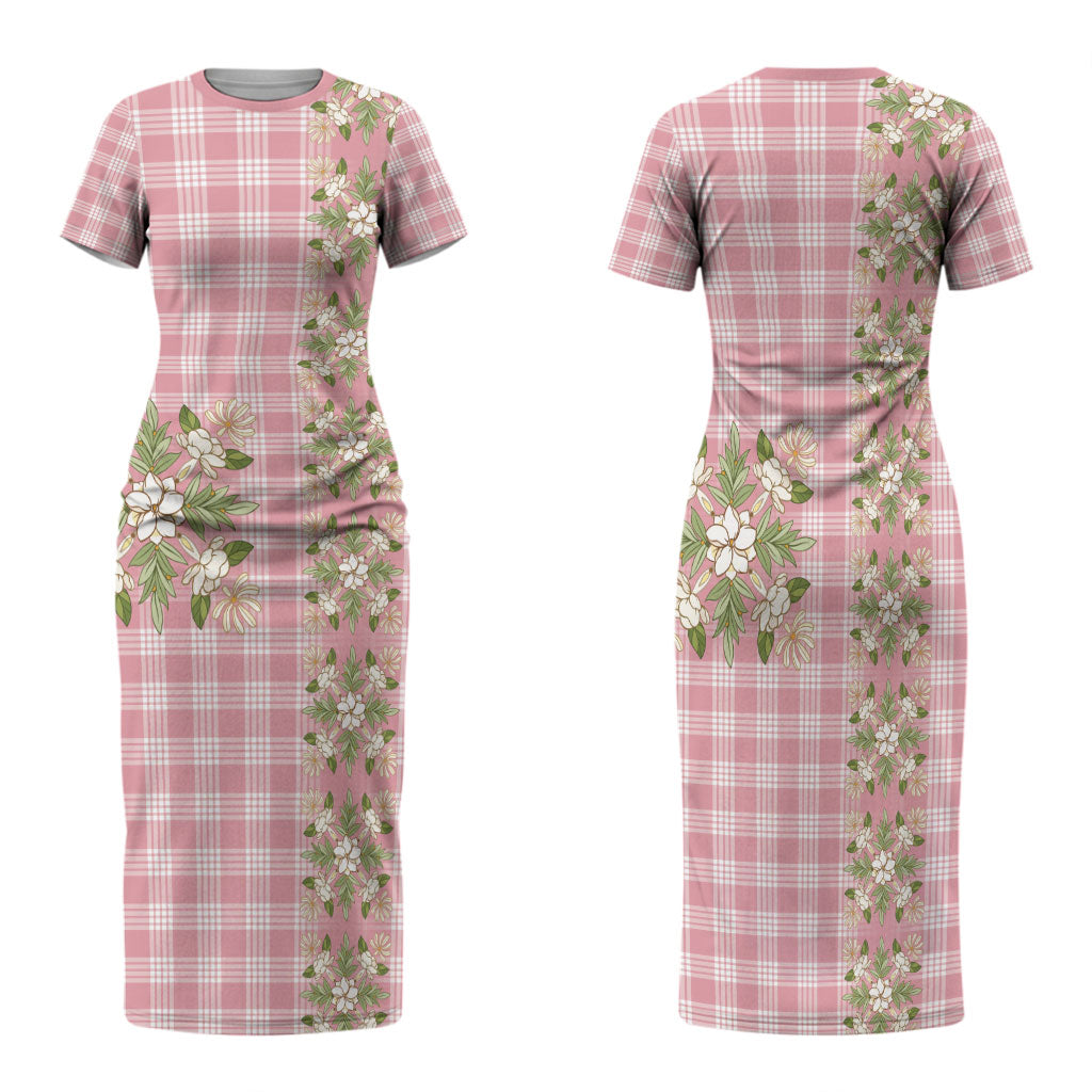 Akala Hamele Hawai'i Palaka Squares Maile Leaf Family Matching Short Sleeve Bodycon Dress and Hawaiian Shirt Flowers Hawaiian Quilt Patterns LT9 Mom's Dress Dusty Rose - Polynesian Pride
