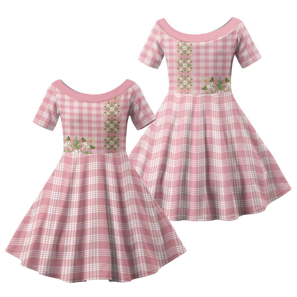 Akala Hamele Hawai'i Palaka Squares Maile Leaf Family Matching Short Sleeve Bodycon Dress and Hawaiian Shirt Flowers Hawaiian Quilt Patterns LT9 Daughter's Dress Dusty Rose - Polynesian Pride