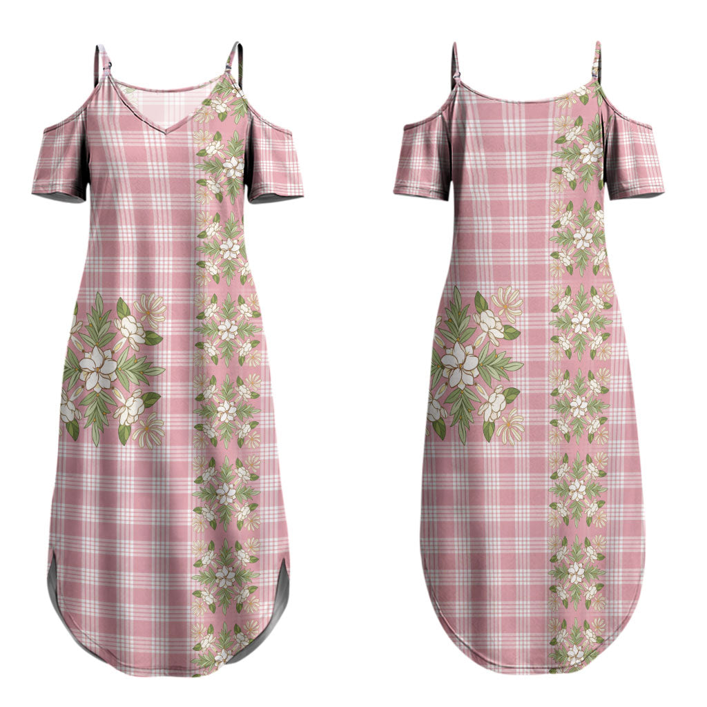 Akala Hamele Hawai'i Palaka Squares Maile Leaf Family Matching Summer Maxi Dress and Hawaiian Shirt Flowers Hawaiian Quilt Patterns LT9 Mom's Dress Dusty Rose - Polynesian Pride