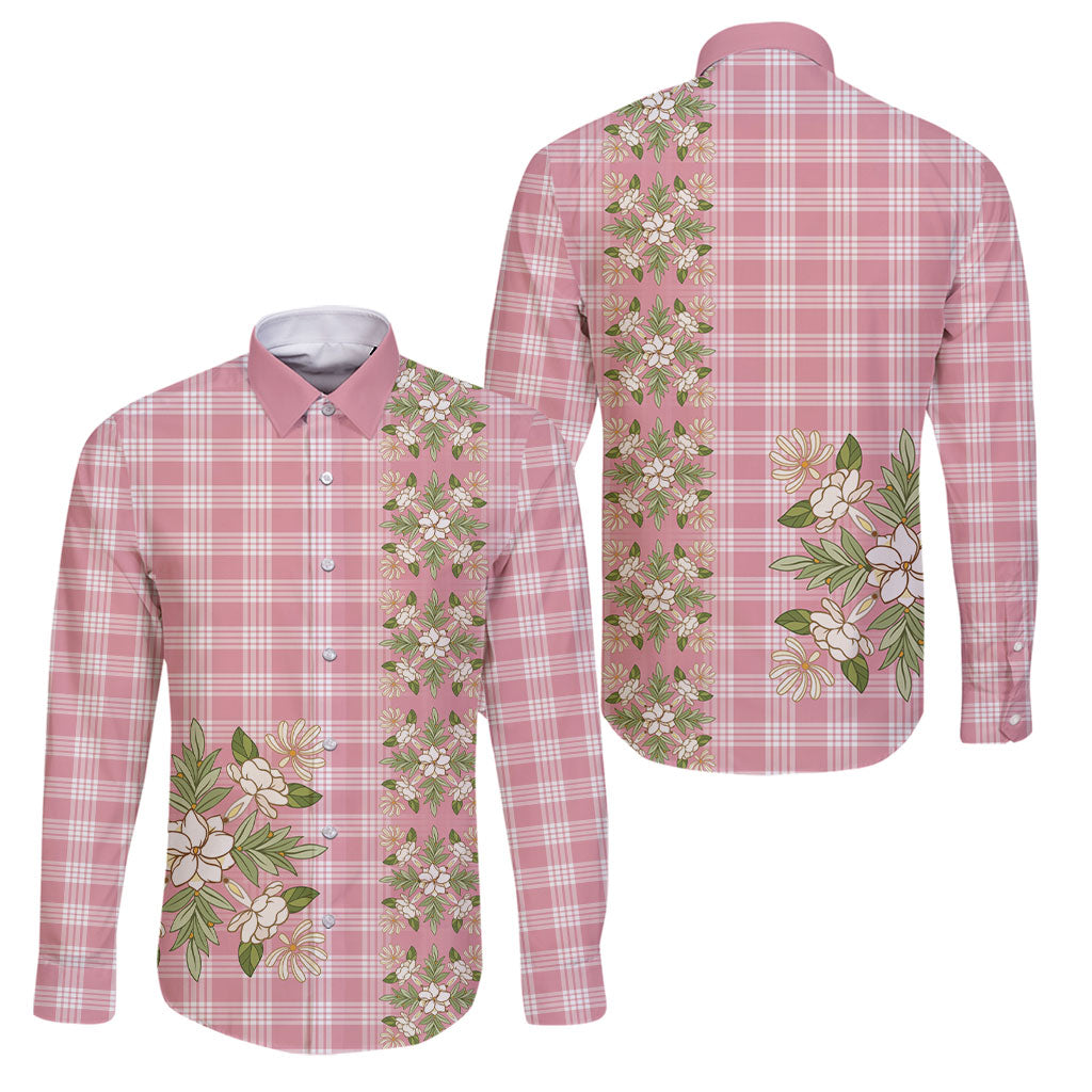 Akala Hamele Hawai'i Palaka Squares Maile Leaf Family Matching Summer Maxi Dress and Hawaiian Shirt Flowers Hawaiian Quilt Patterns LT9 Dad's Shirt - Long Sleeve Dusty Rose - Polynesian Pride