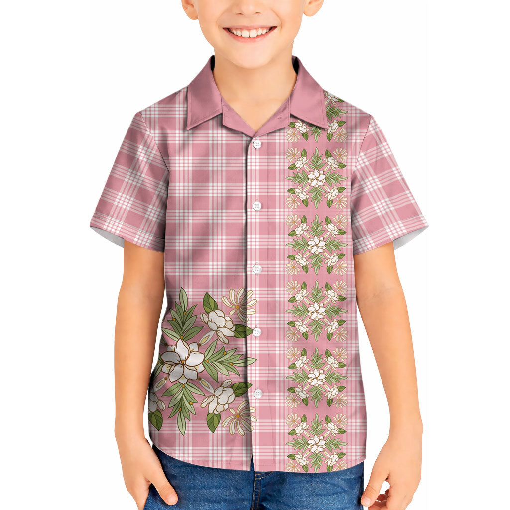 Akala Hamele Hawai'i Palaka Squares Maile Leaf Kid Hawaiian Shirt Flowers Hawaiian Quilt Patterns LT9 Kid Dusty Rose - Polynesian Pride