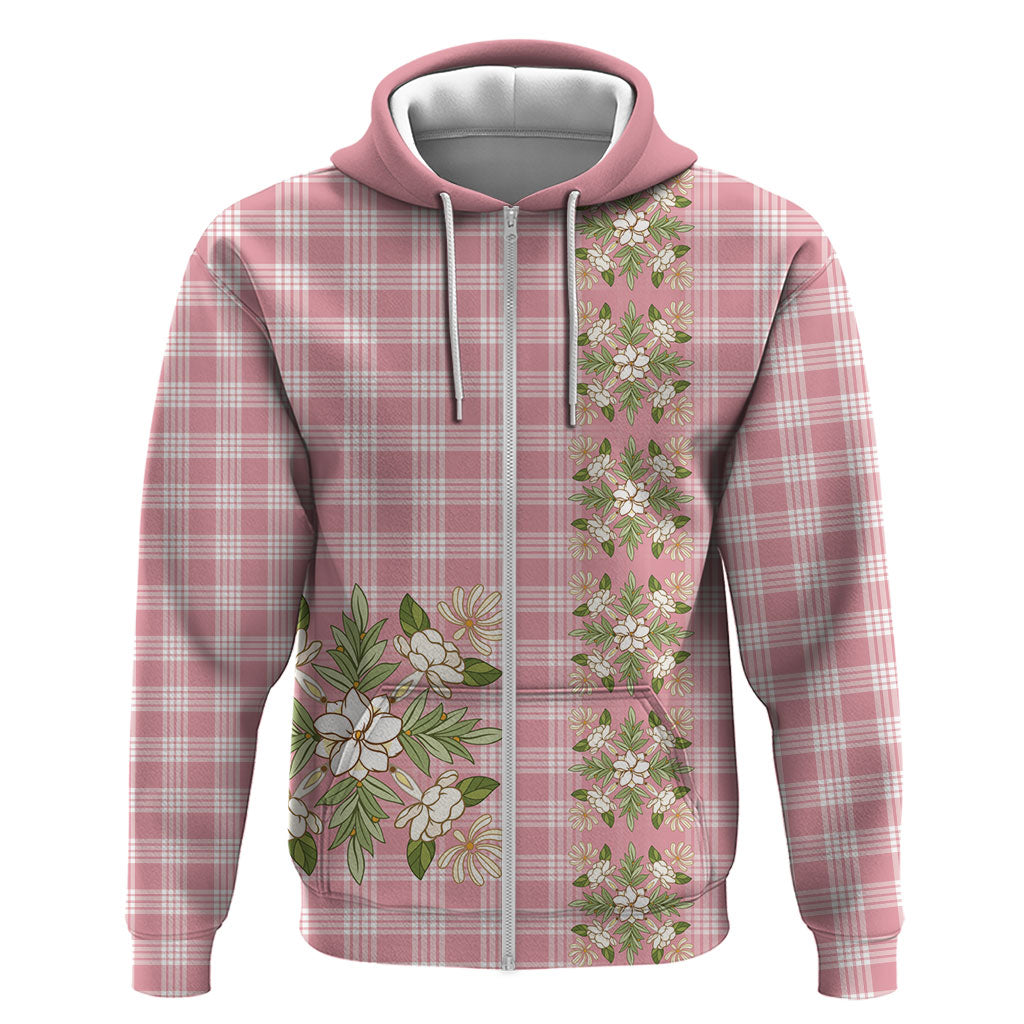 Akala Hamele Hawai'i Palaka Squares Maile Leaf Zip Hoodie Flowers Hawaiian Quilt Patterns LT9 Zip Hoodie Dusty Rose - Polynesian Pride