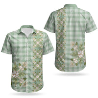 Liko Kukui Hawai'i Palaka Squares Maile Leaf Couples Matching Off Shoulder Short Dress and Hawaiian Shirt Flowers Hawaiian Quilt Patterns LT9 - Polynesian Pride