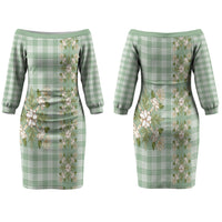 Liko Kukui Hawai'i Palaka Squares Maile Leaf Couples Matching Off The Shoulder Long Sleeve Dress and Hawaiian Shirt Flowers Hawaiian Quilt Patterns LT9 - Polynesian Pride