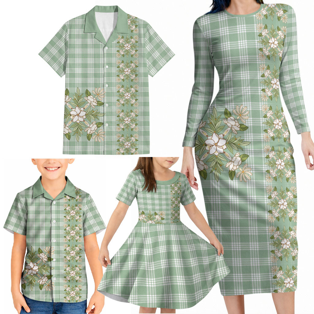 Liko Kukui Hawai'i Palaka Squares Maile Leaf Family Matching Long Sleeve Bodycon Dress and Hawaiian Shirt Flowers Hawaiian Quilt Patterns LT9 - Polynesian Pride
