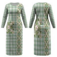 Liko Kukui Hawai'i Palaka Squares Maile Leaf Family Matching Long Sleeve Bodycon Dress and Hawaiian Shirt Flowers Hawaiian Quilt Patterns LT9 Mom's Dress Sage Green - Polynesian Pride