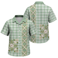 Liko Kukui Hawai'i Palaka Squares Maile Leaf Family Matching Mermaid Dress and Hawaiian Shirt Flowers Hawaiian Quilt Patterns LT9 Son's Shirt Sage Green - Polynesian Pride