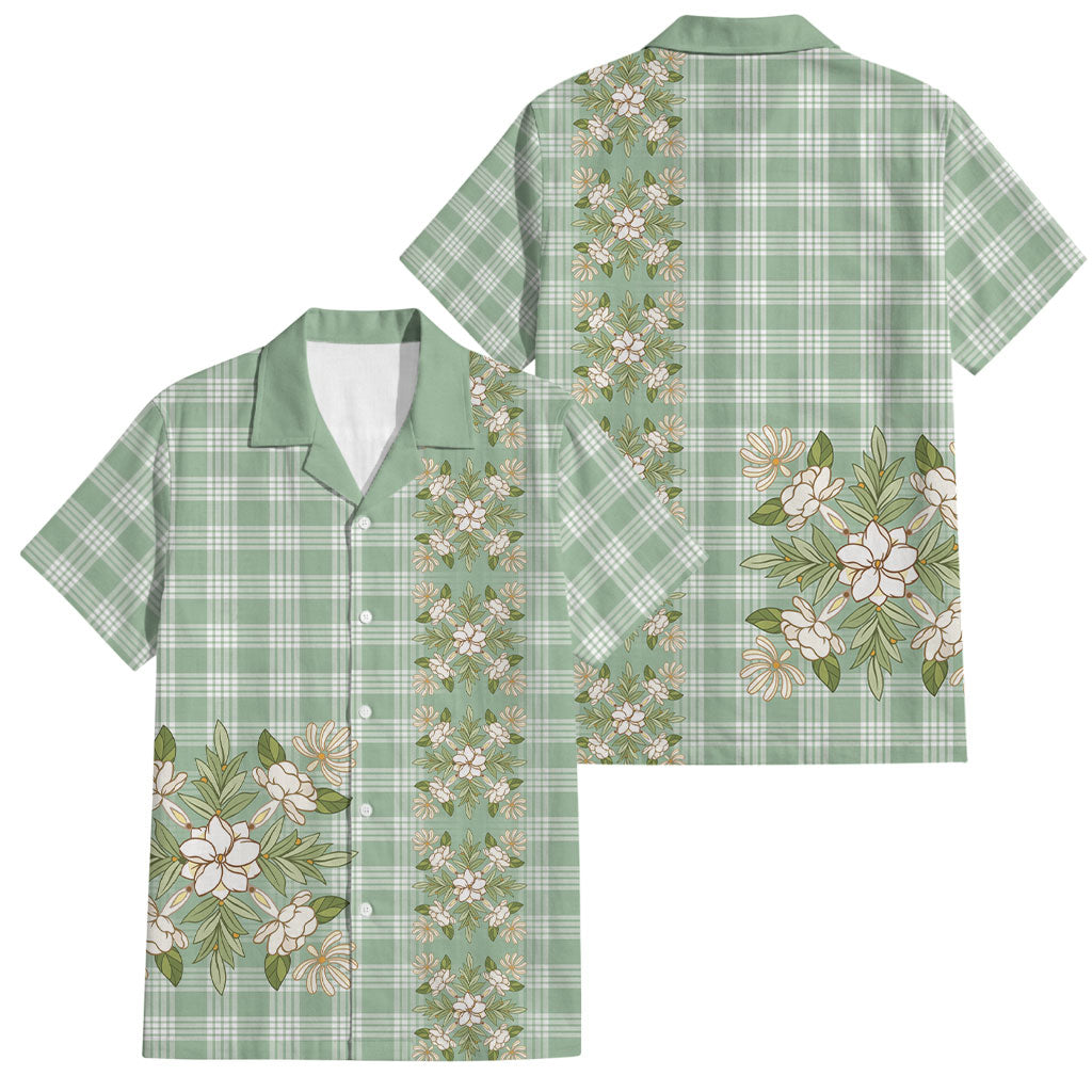 Liko Kukui Hawai'i Palaka Squares Maile Leaf Family Matching Off Shoulder Short Dress and Hawaiian Shirt Flowers Hawaiian Quilt Patterns LT9 Dad's Shirt - Short Sleeve Sage Green - Polynesian Pride